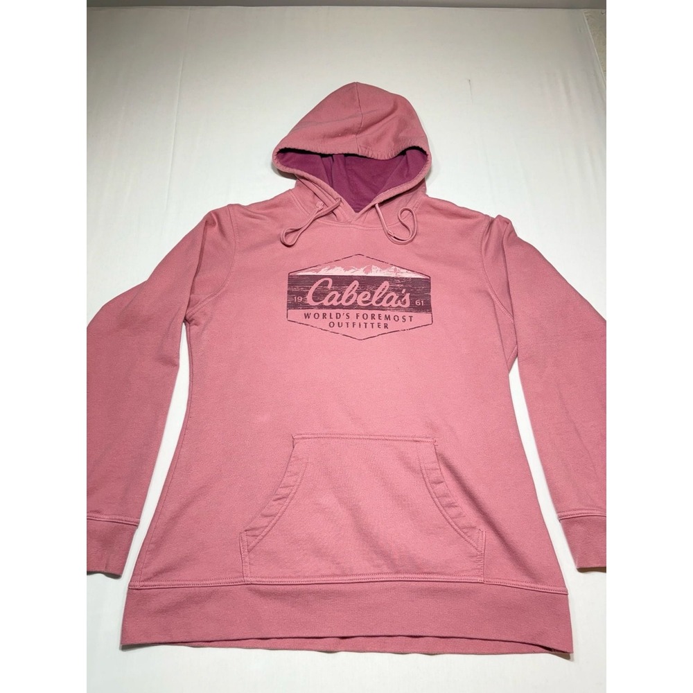 Cabelas Womens Pink Graphic Hoodie Sweatshirt 653F195279 Mauve Size M